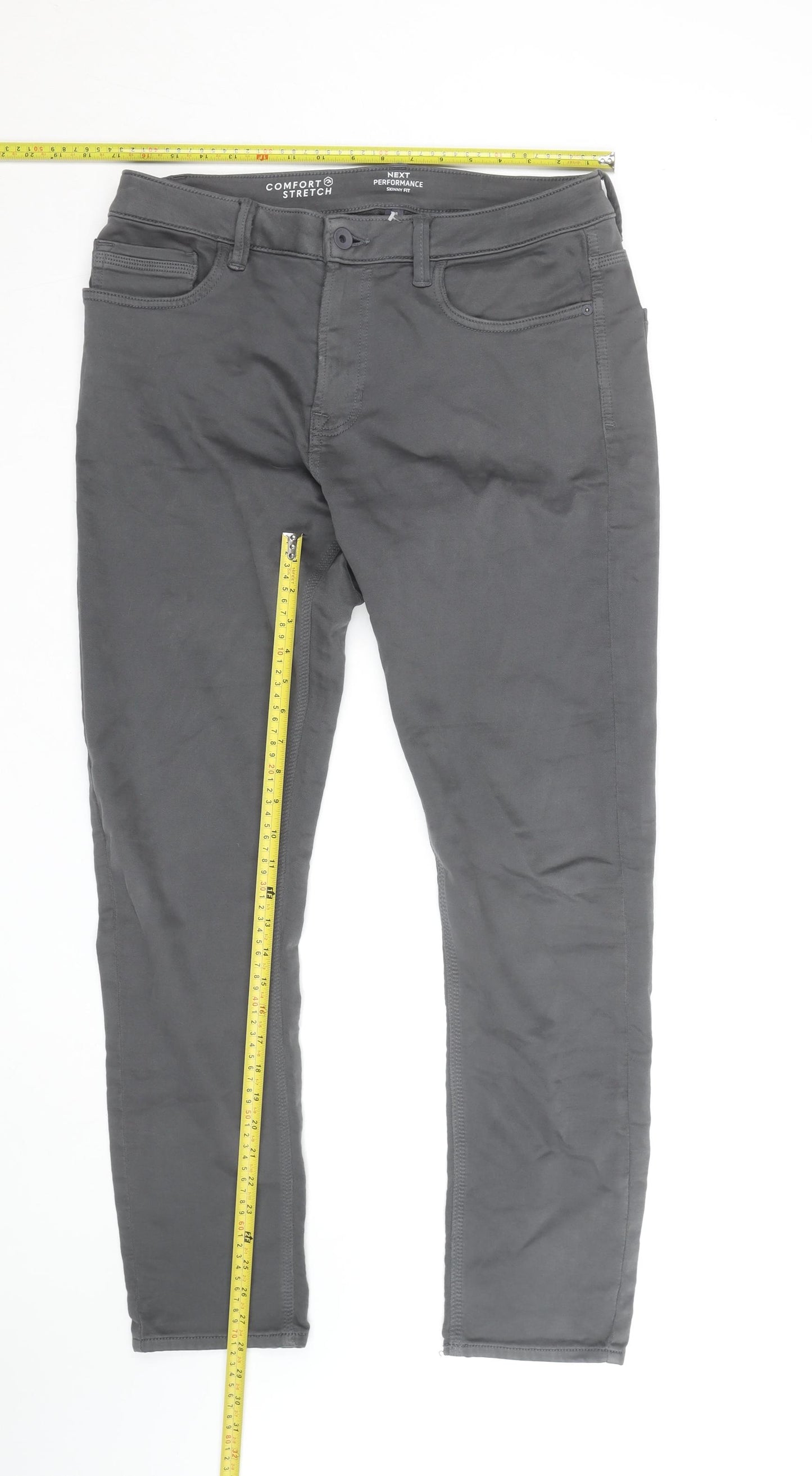 Next Men Grey Slim Fit Chino Trousers 32W 31L Cotton Blend