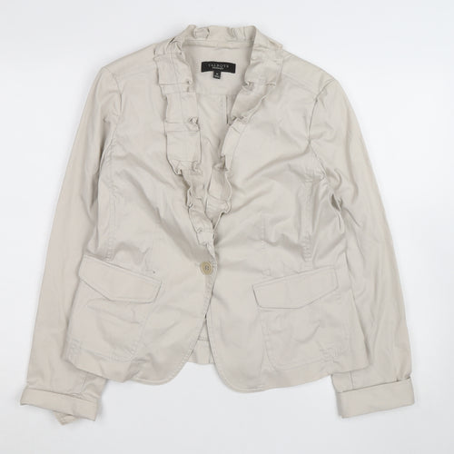 Talbots Women's Beige Ruffle Collar Blazer Size 10 Cotton Blend