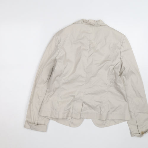Talbots Women's Beige Ruffle Collar Blazer Size 10 Cotton Blend