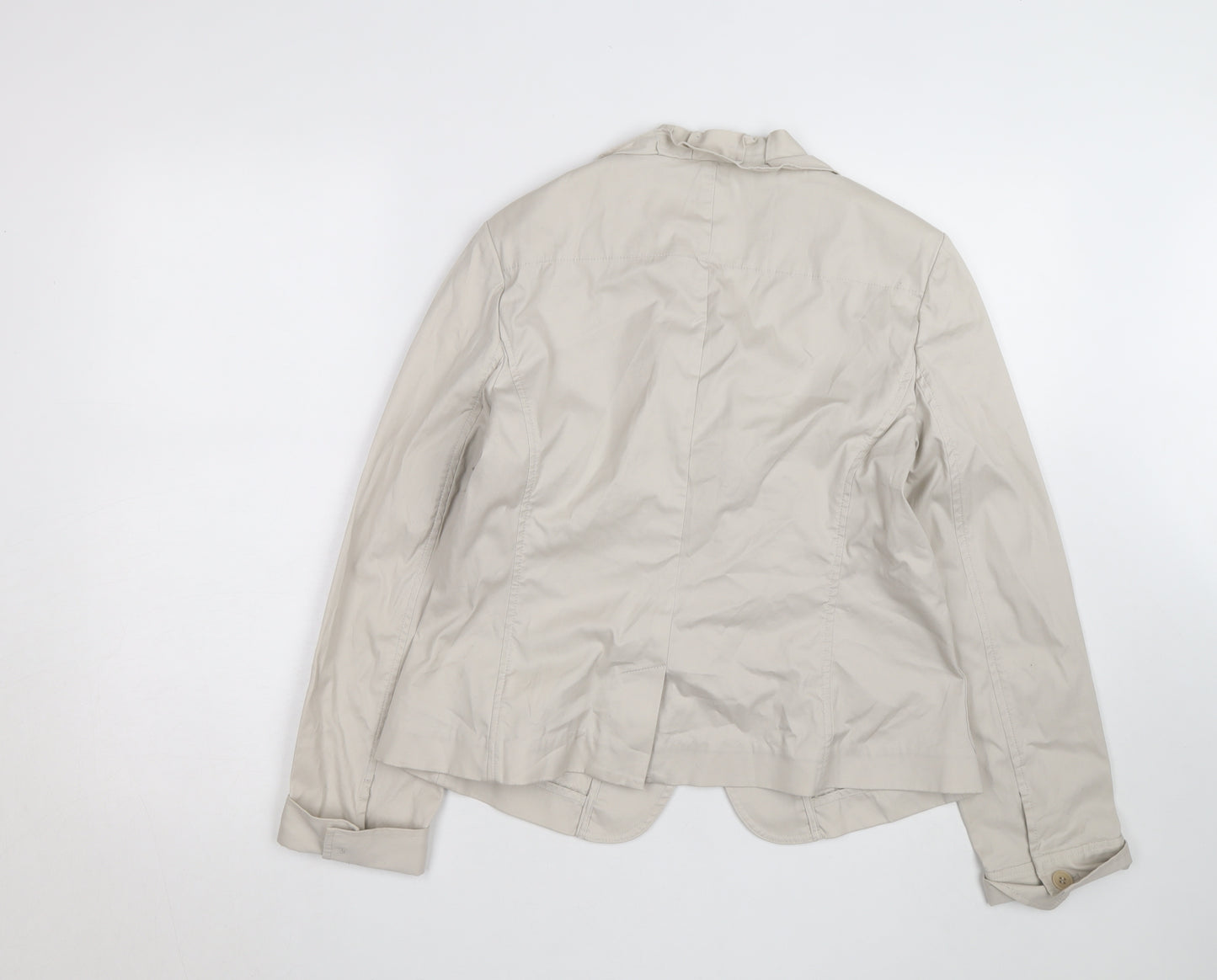 Talbots Women's Beige Ruffle Collar Blazer Size 10 Cotton Blend