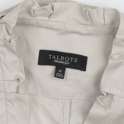 Talbots Women's Beige Ruffle Collar Blazer Size 10 Cotton Blend