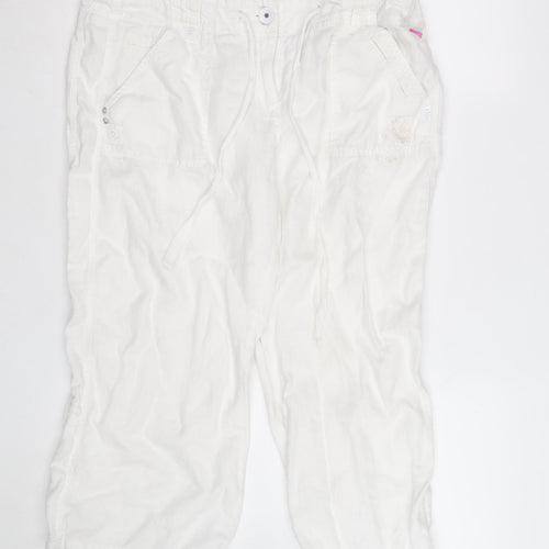 Pineapple Women White Linen Cargo Trousers Size 16