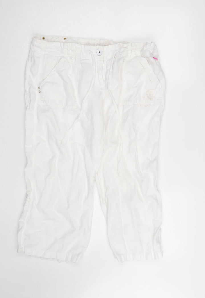 Pineapple Women White Linen Cargo Trousers Size 16