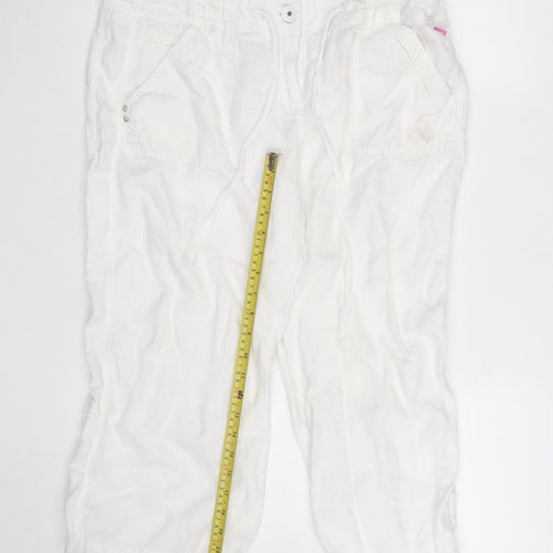 Pineapple Women White Linen Cargo Trousers Size 16