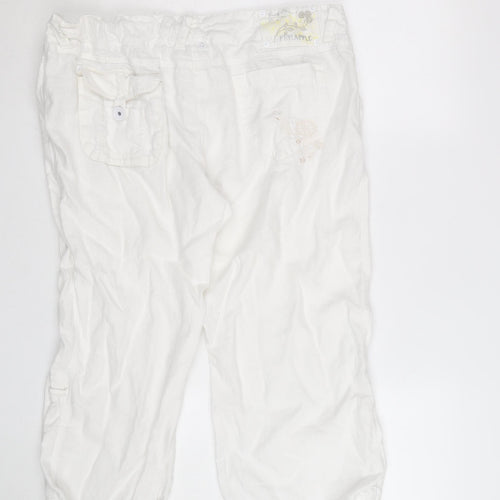 Pineapple Women White Linen Cargo Trousers Size 16