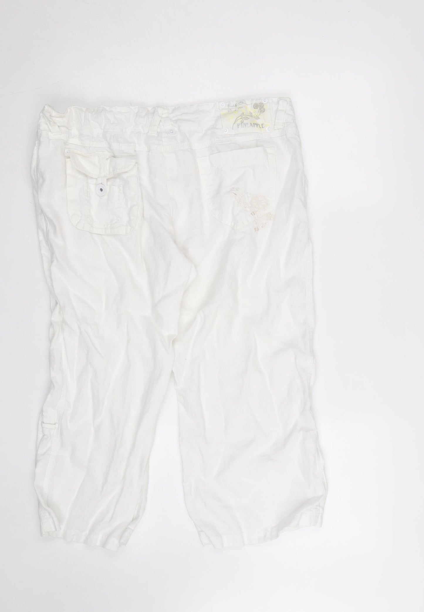 Pineapple Women White Linen Cargo Trousers Size 16