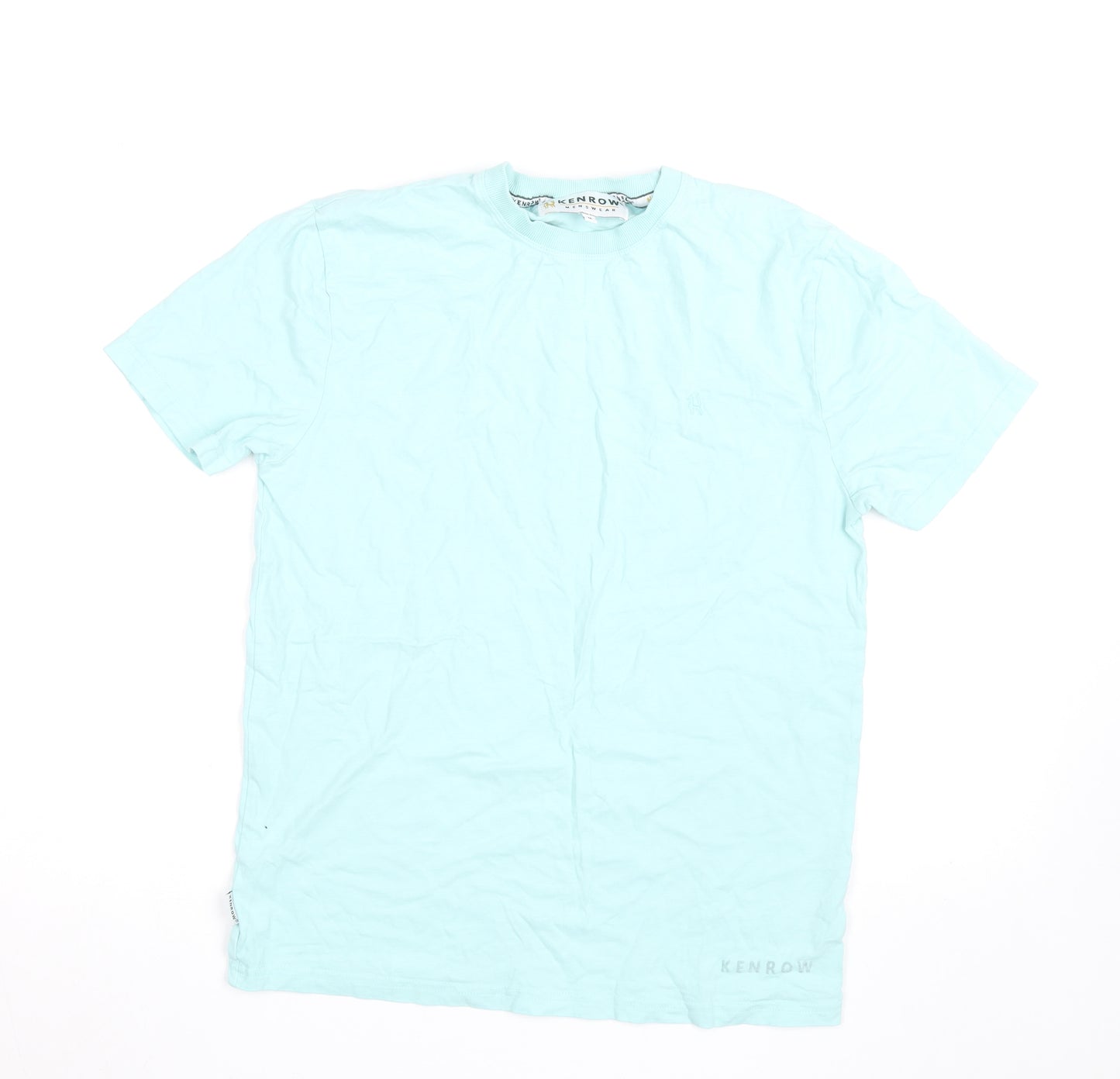 Kenrow Mens Mint Blue Crew Neck Cotton Short Sleeve T-Shirt M