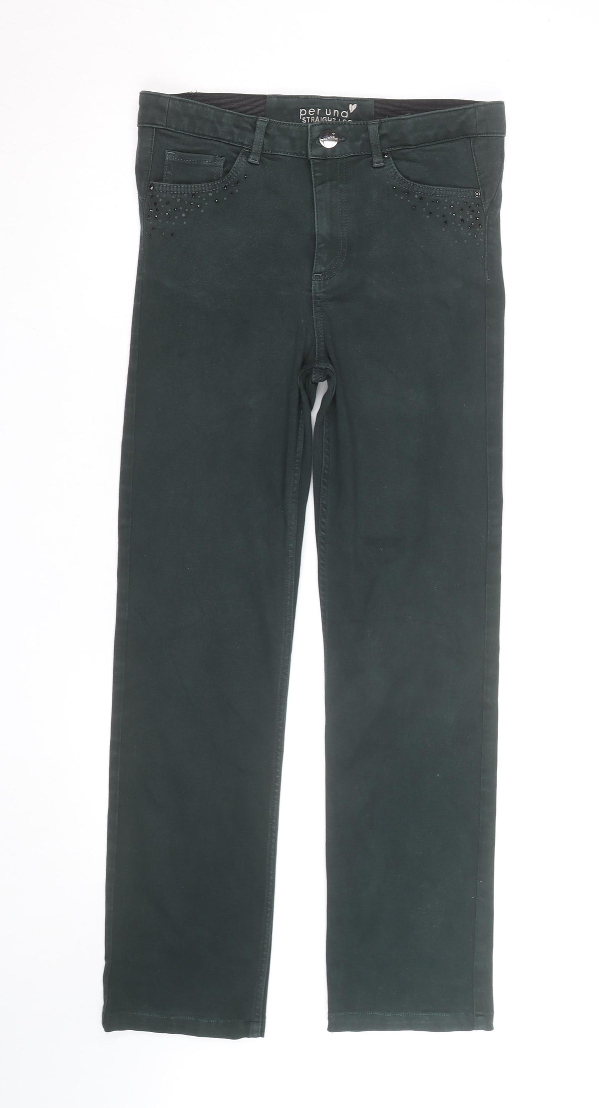 Marks and Spencer Per Una Green Straight Leg Stretch Trousers Size 10