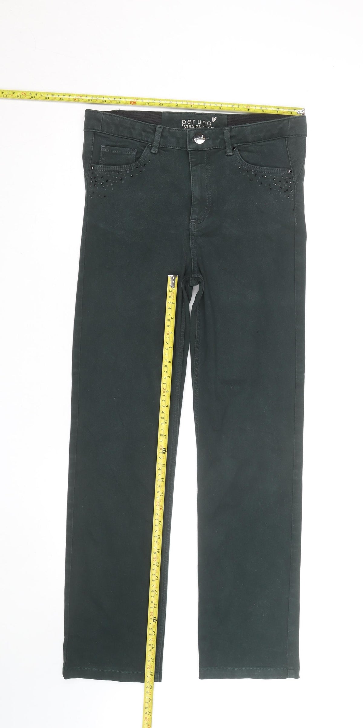 Marks and Spencer Per Una Green Straight Leg Stretch Trousers Size 10