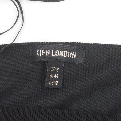 QED London Women's Black Size 16 Bodycon Ruched Mesh Long Sleeve Dress