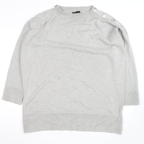 Wallis Women Grey L Lightweight Button Shoulder Knit Jumper