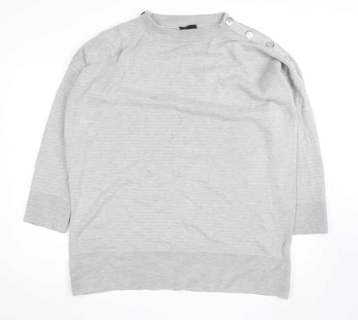 Wallis Women Grey L Lightweight Button Shoulder Knit Jumper