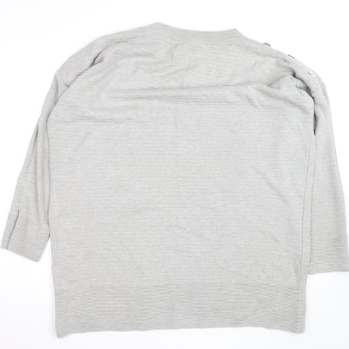 Wallis Women Grey L Lightweight Button Shoulder Knit Jumper