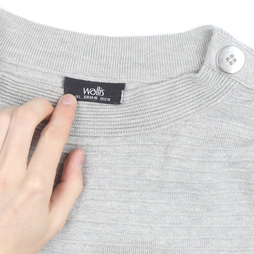 Wallis Women Grey L Lightweight Button Shoulder Knit Jumper