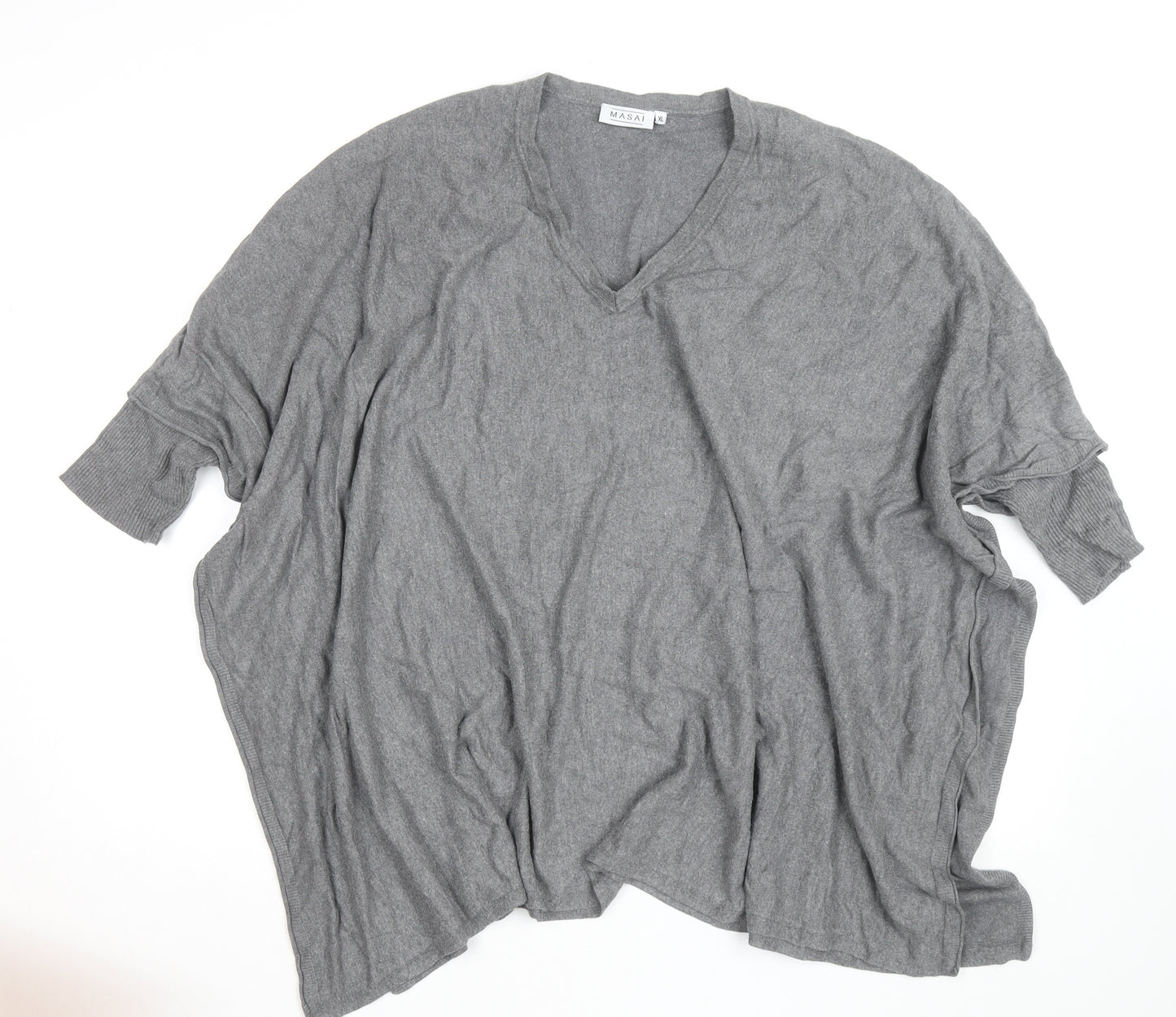 Masai Women’s Grey Wool Blend V-Neck Relaxed Fit Jumper XL