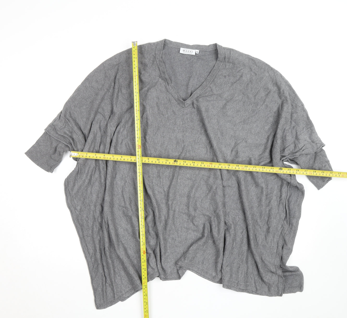 Masai Women’s Grey Wool Blend V-Neck Relaxed Fit Jumper XL