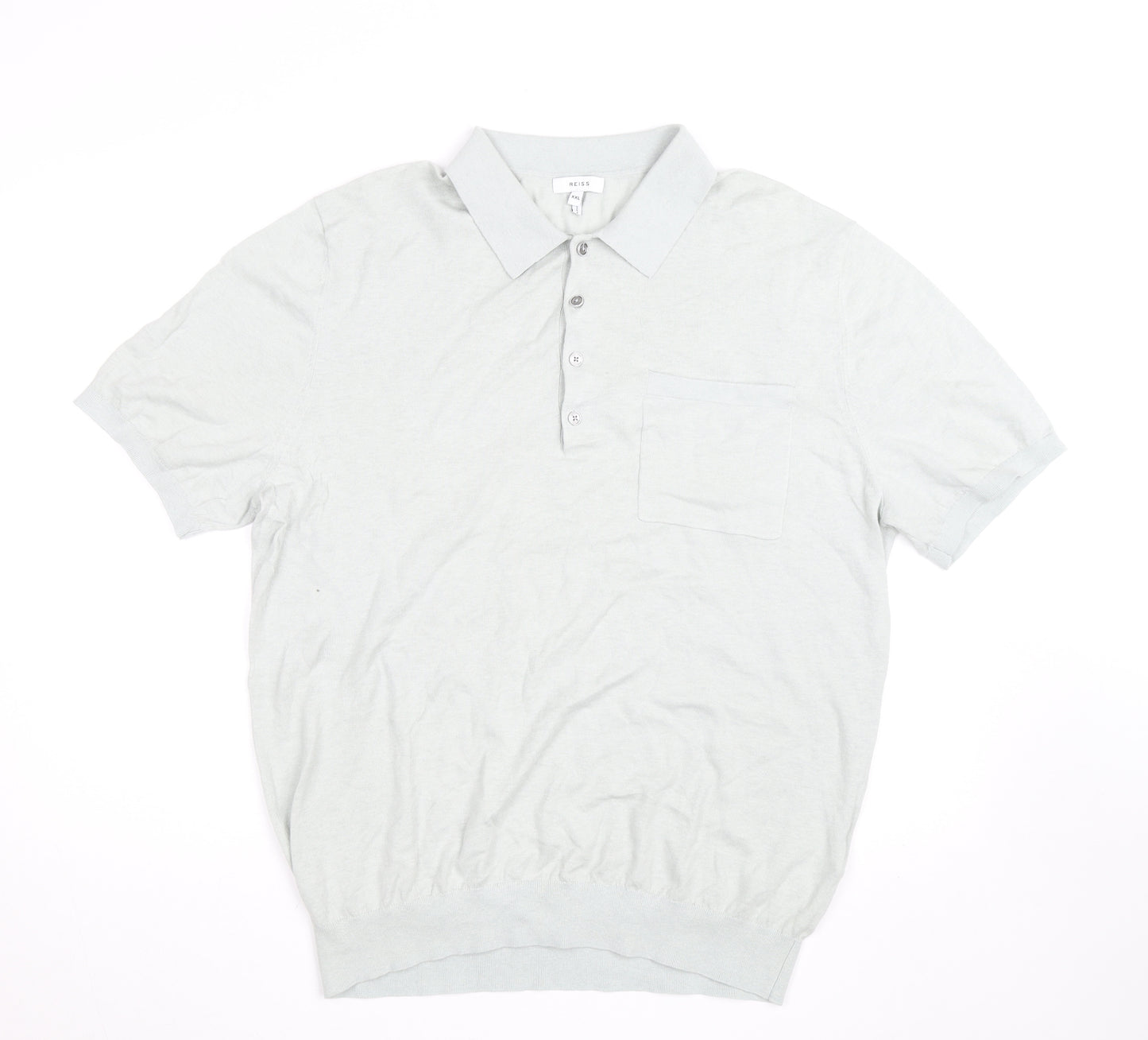 Reiss Mens Grey 2XL Regular Fit Short Sleeve Button-Up Polo Shirt