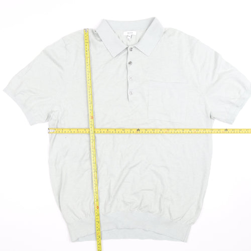 Reiss Mens Grey 2XL Regular Fit Short Sleeve Button-Up Polo Shirt