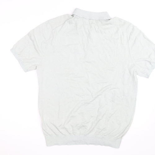 Reiss Mens Grey 2XL Regular Fit Short Sleeve Button-Up Polo Shirt