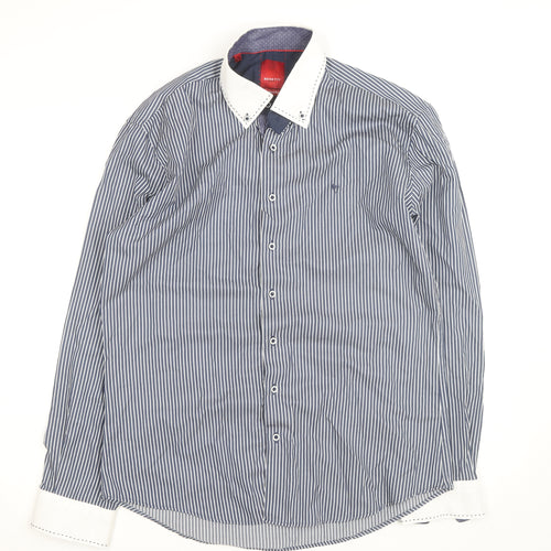 Benetti Men's Blue Striped Long Sleeve Dress Shirt L Regular Fit