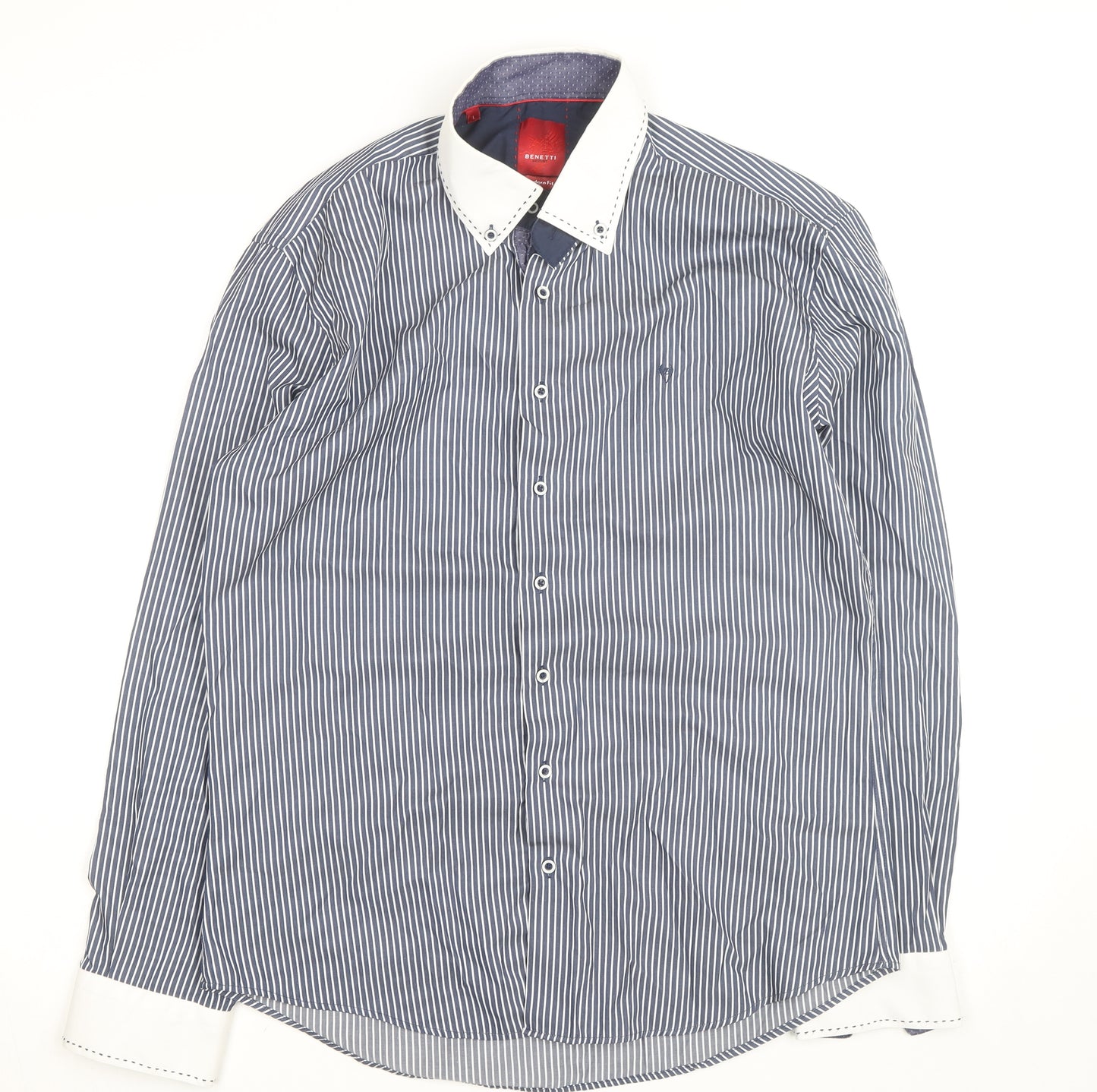 Benetti Men's Blue Striped Long Sleeve Dress Shirt L Regular Fit