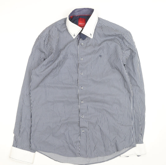 Benetti Men's Blue Striped Long Sleeve Dress Shirt L Regular Fit
