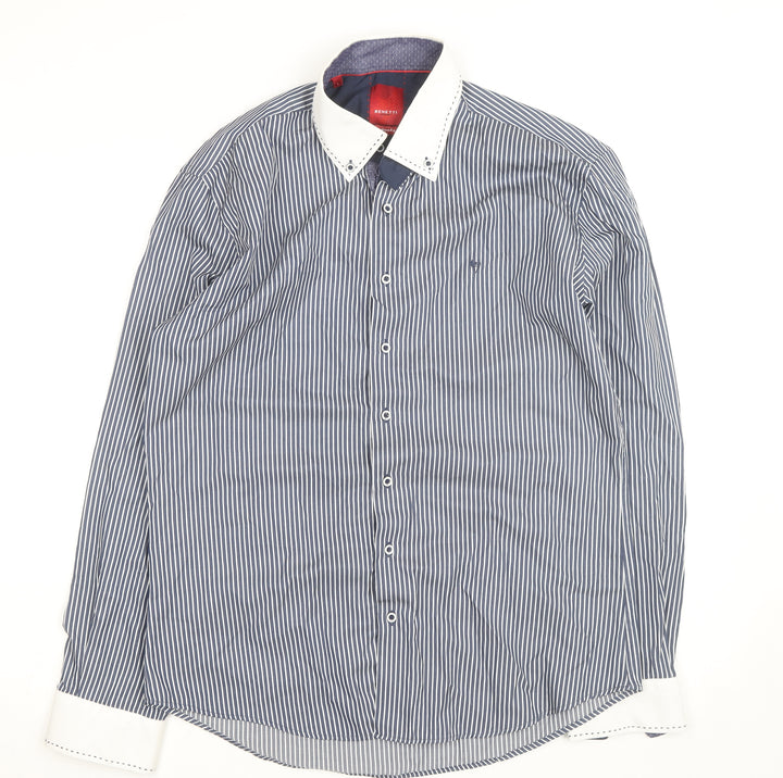 Benetti Men's Blue Striped Long Sleeve Dress Shirt L Regular Fit