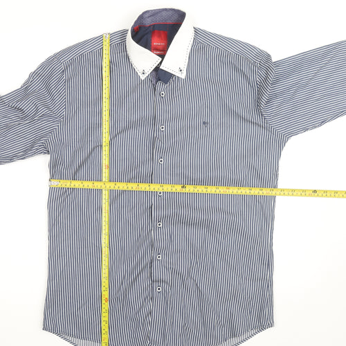 Benetti Men's Blue Striped Long Sleeve Dress Shirt L Regular Fit