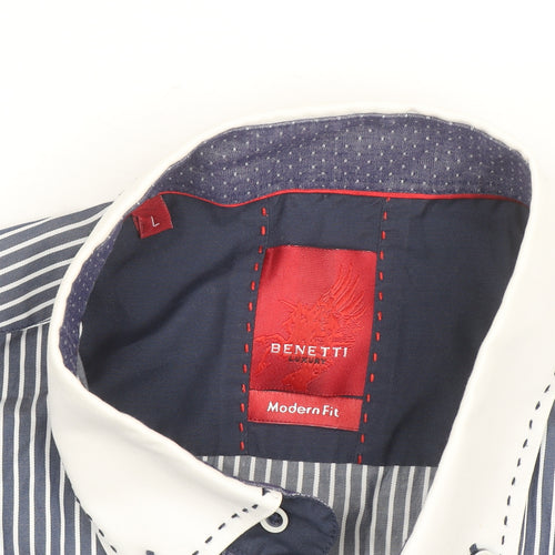 Benetti Men's Blue Striped Long Sleeve Dress Shirt L Regular Fit