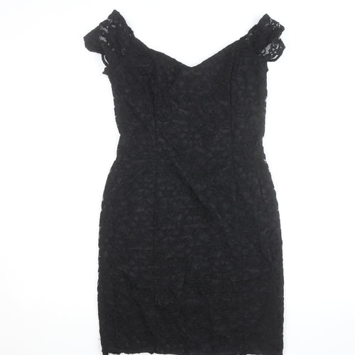 Warehouse Women Black Lace Bodycon Knee Length Dress UK 12