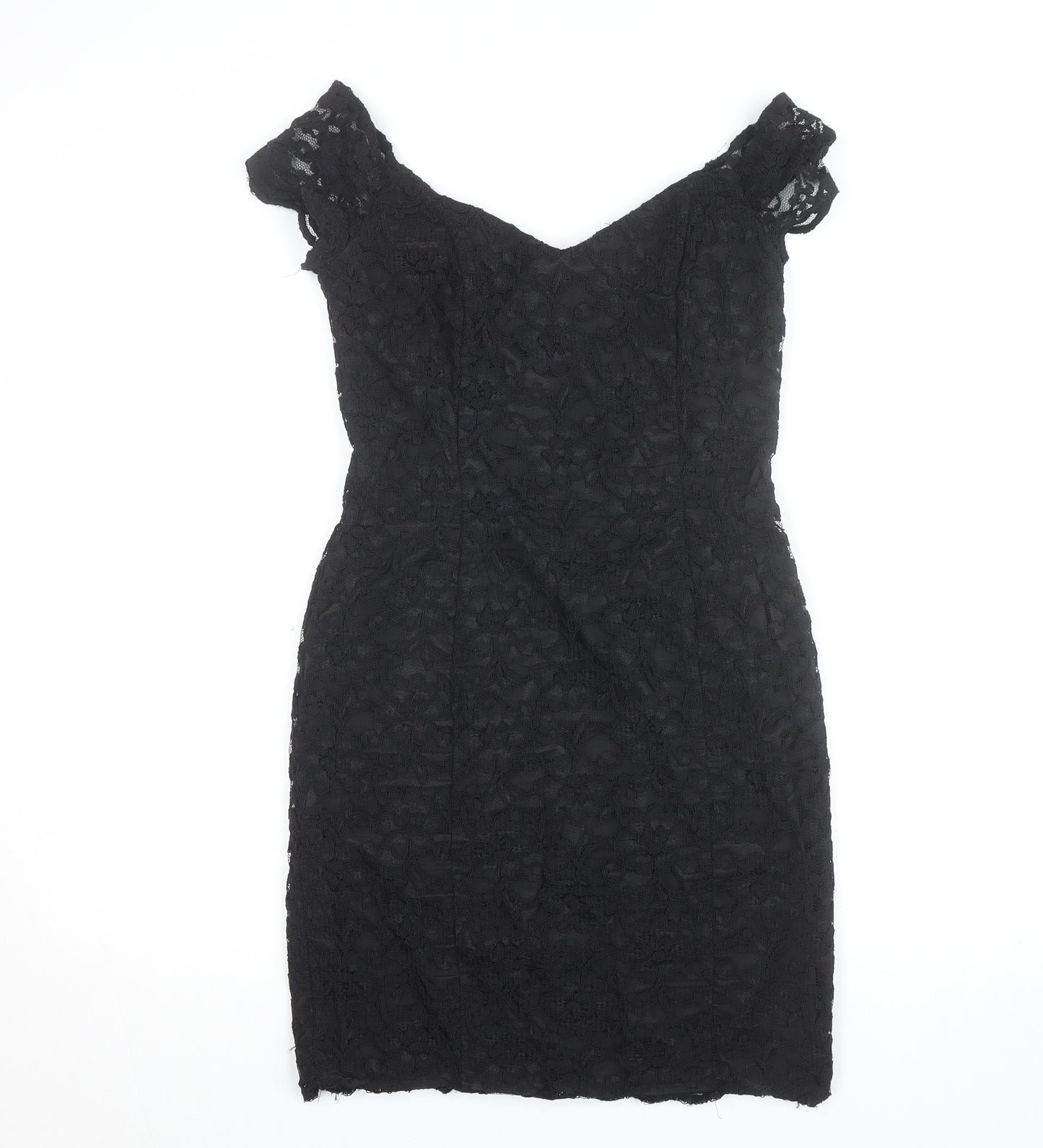 Warehouse Women Black Lace Bodycon Knee Length Dress UK 12