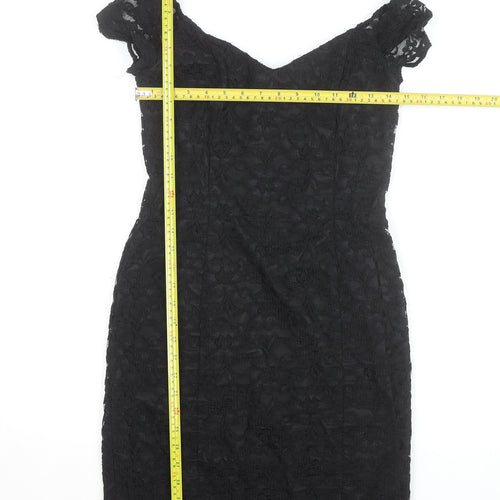 Warehouse Women Black Lace Bodycon Knee Length Dress UK 12