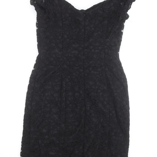 Warehouse Women Black Lace Bodycon Knee Length Dress UK 12