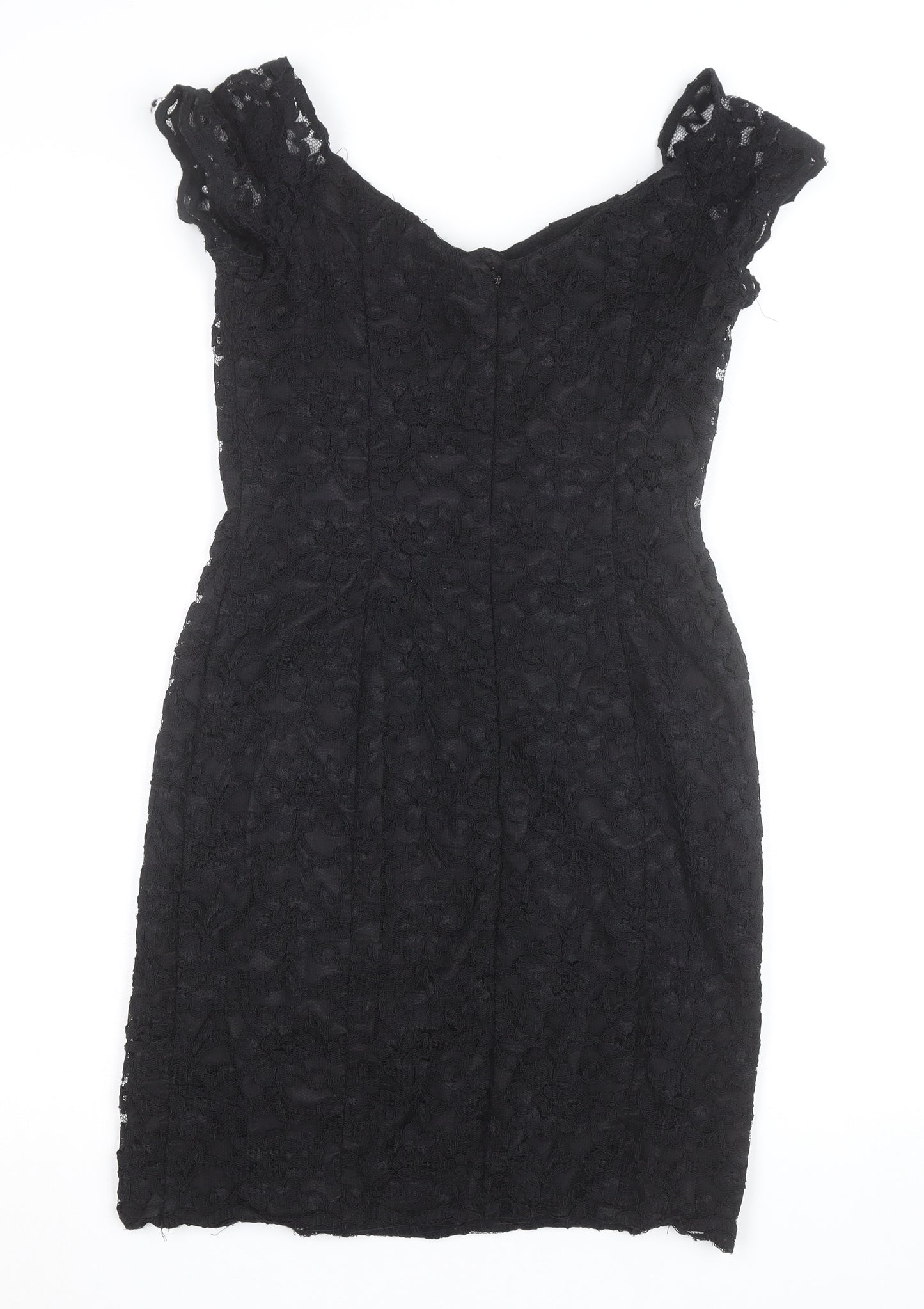Warehouse Women Black Lace Bodycon Knee Length Dress UK 12