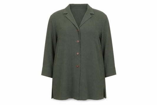 Front view of Libra Women Green Button-Up Tunic Shirt, size 14