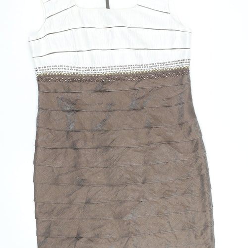 GOLD Women's Brown Beaded Sheath Dress Size 18
