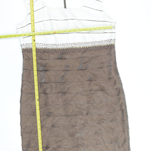 GOLD Women's Brown Beaded Sheath Dress Size 18