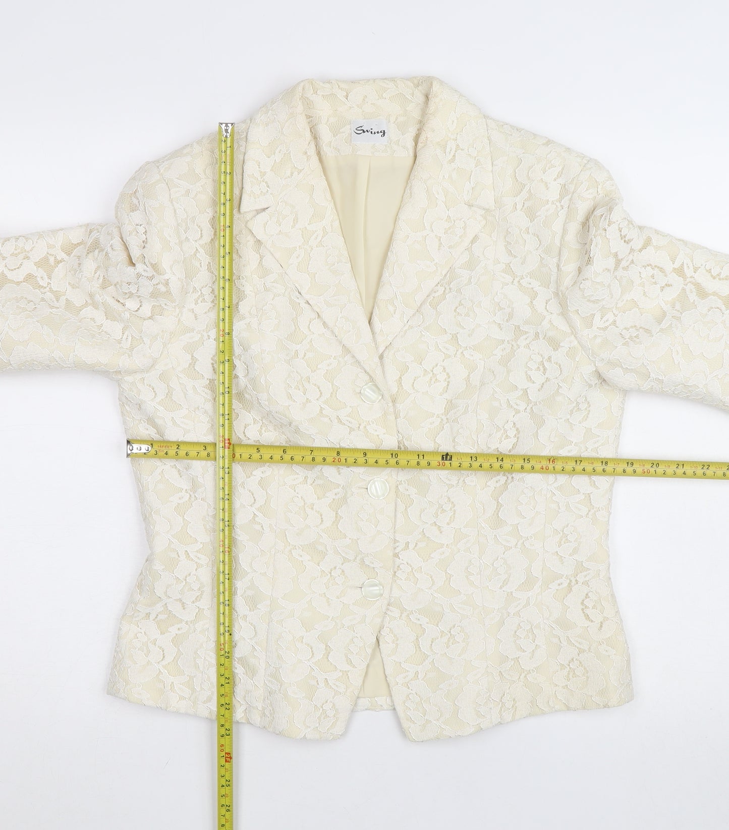 Swing Women Ivory Lace Blazer Size 14 Elegant Formal Jacket