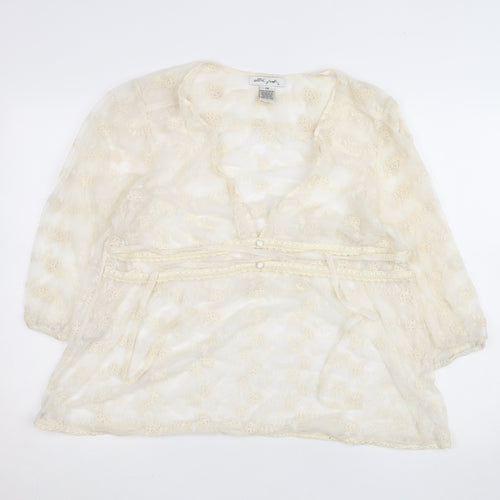 Ultra Pink Women’s Ivory Lace Tunic Blouse 2XL Sheer 3/4 Sleeve