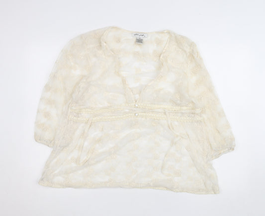 Ultra Pink Women’s Ivory Lace Tunic Blouse 2XL Sheer 3/4 Sleeve