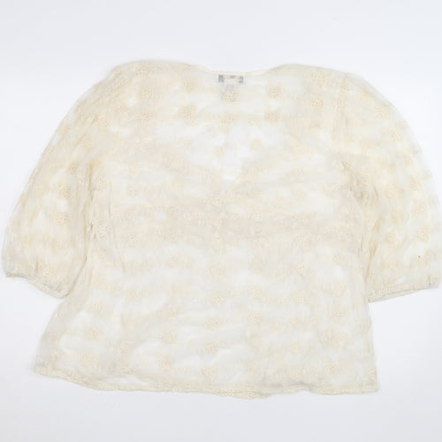 Ultra Pink Women’s Ivory Lace Tunic Blouse 2XL Sheer 3/4 Sleeve
