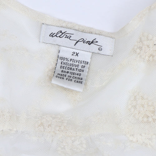 Ultra Pink Women’s Ivory Lace Tunic Blouse 2XL Sheer 3/4 Sleeve