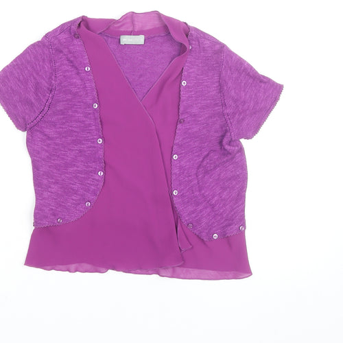 Marks and Spencer Per Una Purple Short Sleeve Wrap Blouse Size 12