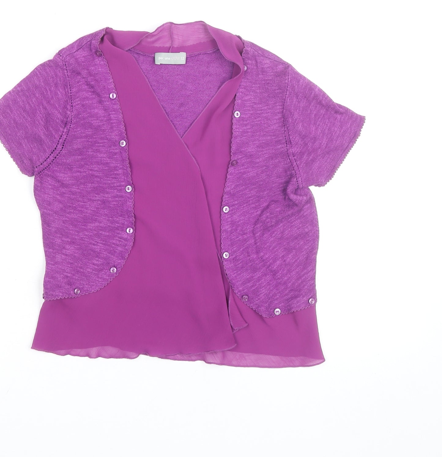Marks and Spencer Per Una Purple Short Sleeve Wrap Blouse Size 12