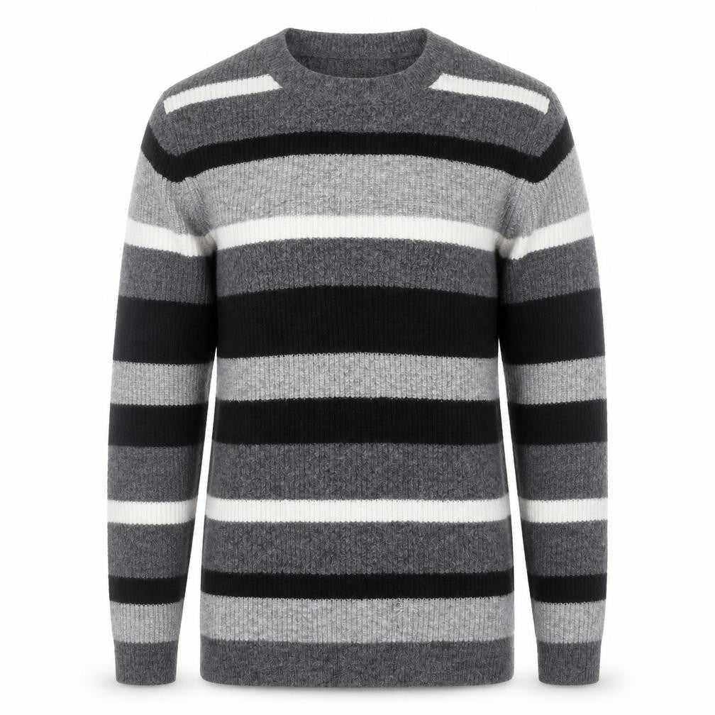 Front view of Marks & Spencer Men's Grey Striped Wool Blend Crew Neck Jumper M