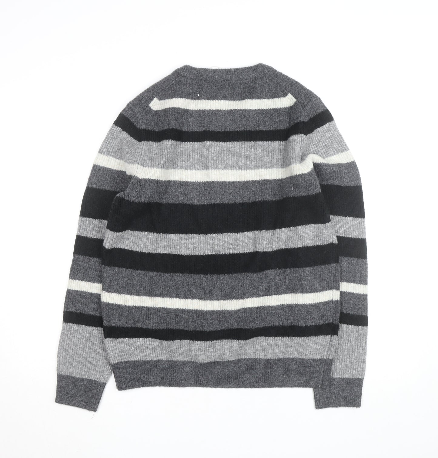 Marks and Spencer Men's Grey Striped Wool Blend Crew Neck Jumper M