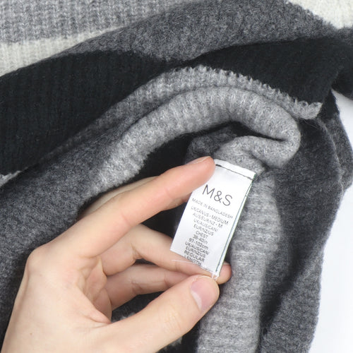 Marks and Spencer Men's Grey Striped Wool Blend Crew Neck Jumper M