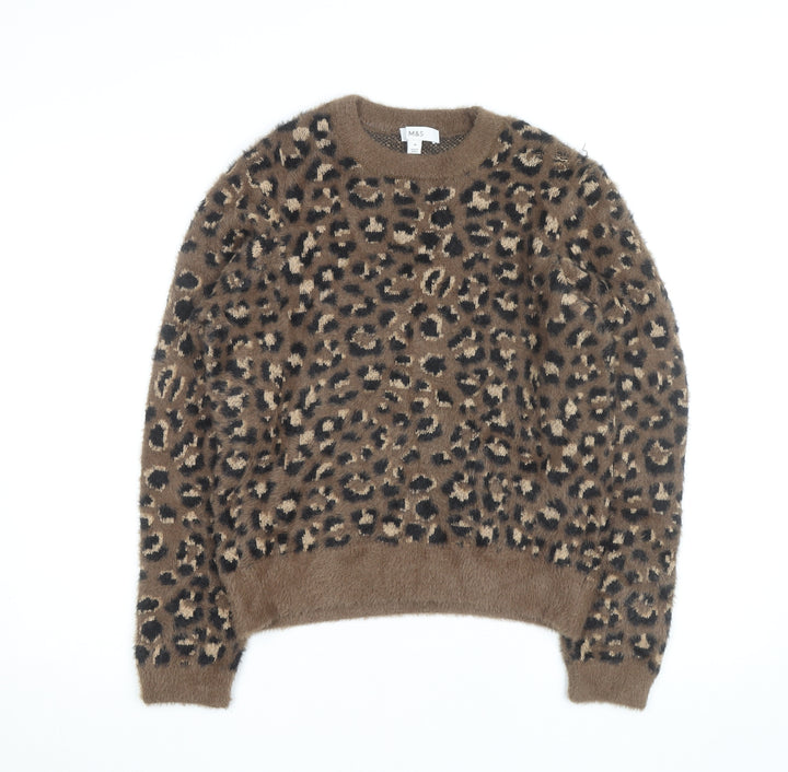 Marks and Spencer Women's Brown Leopard Knit Jumper Size M