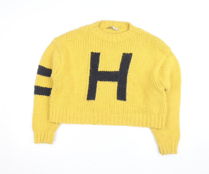 Hollister Women’s Yellow Chunky Knit Crew Neck Wool Jumper Size S
