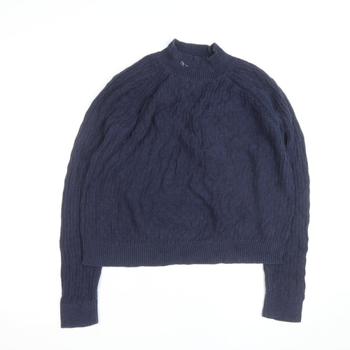 Fat Face Women's Blue Cotton Cable-Knit Mock Neck Jumper Size 10